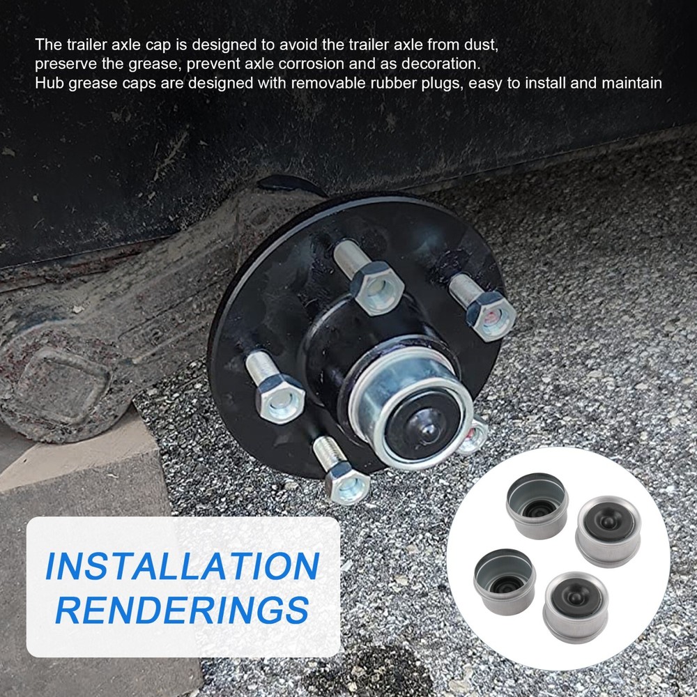 4 pcs Trailer 1.98" Axle EZ Lube Grease Hub Cover Dust Cap Cup&Extra Rubber Plug