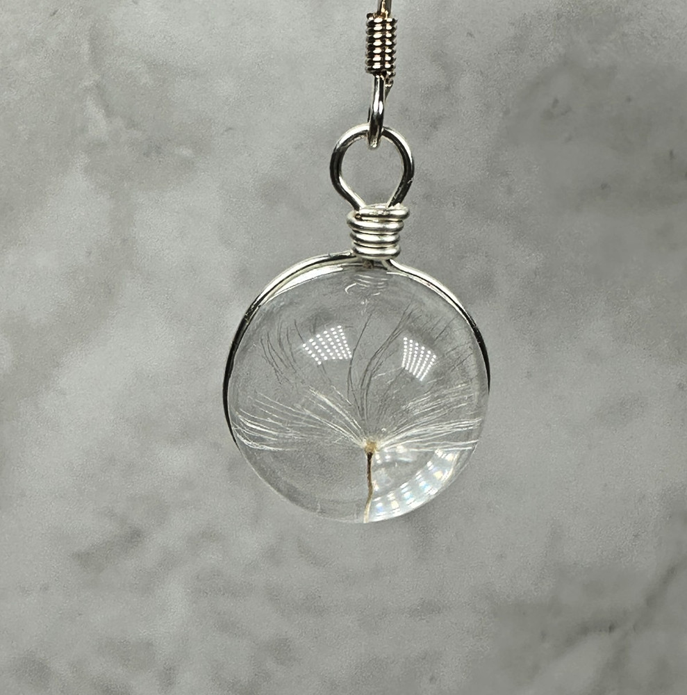 Sterling Silver Pappus Seed Dangle Round Earrings - 1" Long