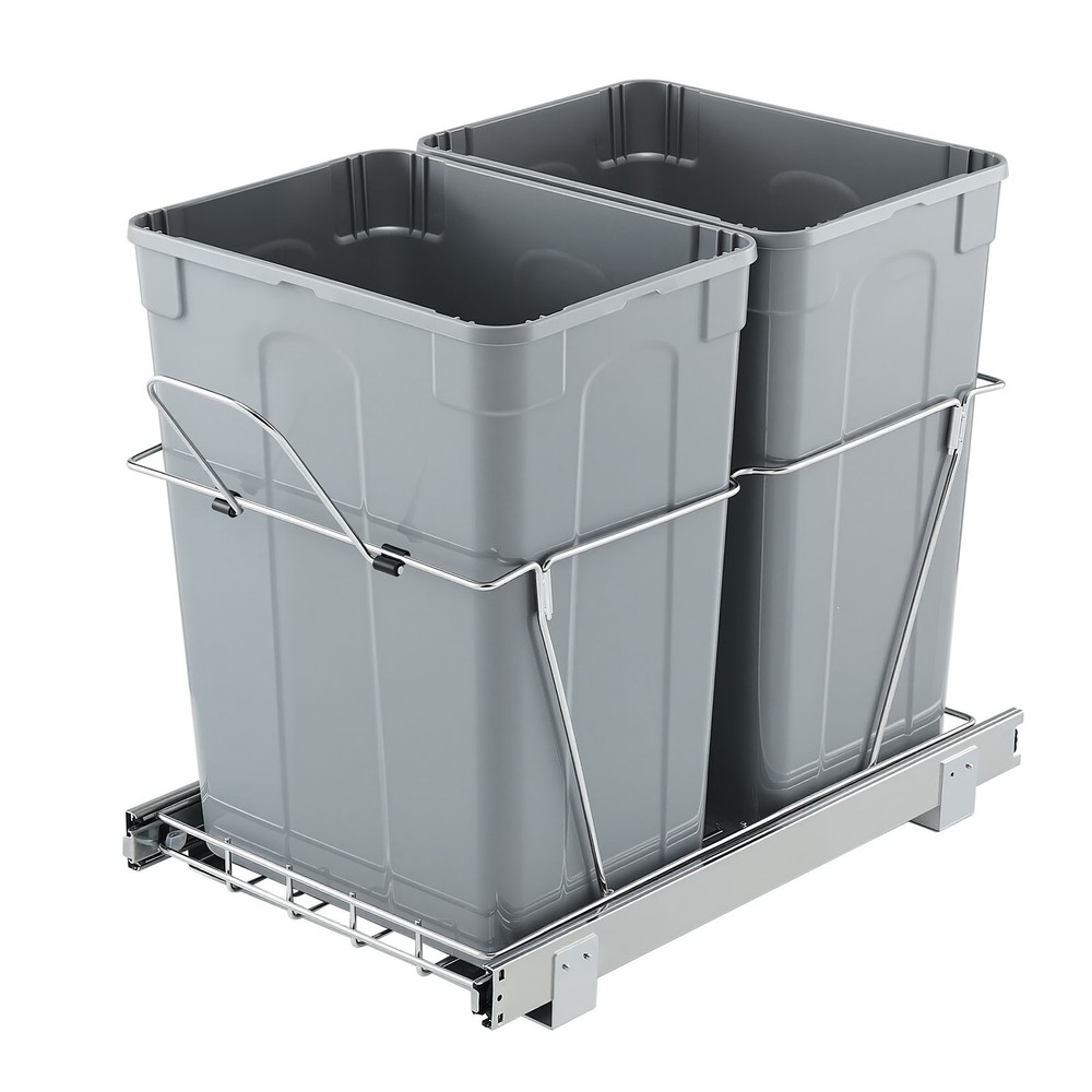 Double 35QTx2 Pullout Waste Container Under Cabinet Kitchen Trash Can Soft Close