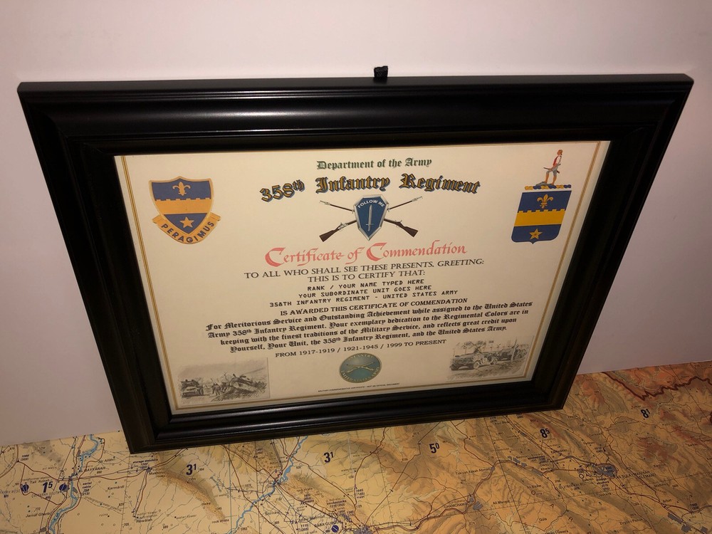 358TH INFANTRY REGIMENT / COMMEMORATIVE - CERTIFICATE OF COMMENDATION