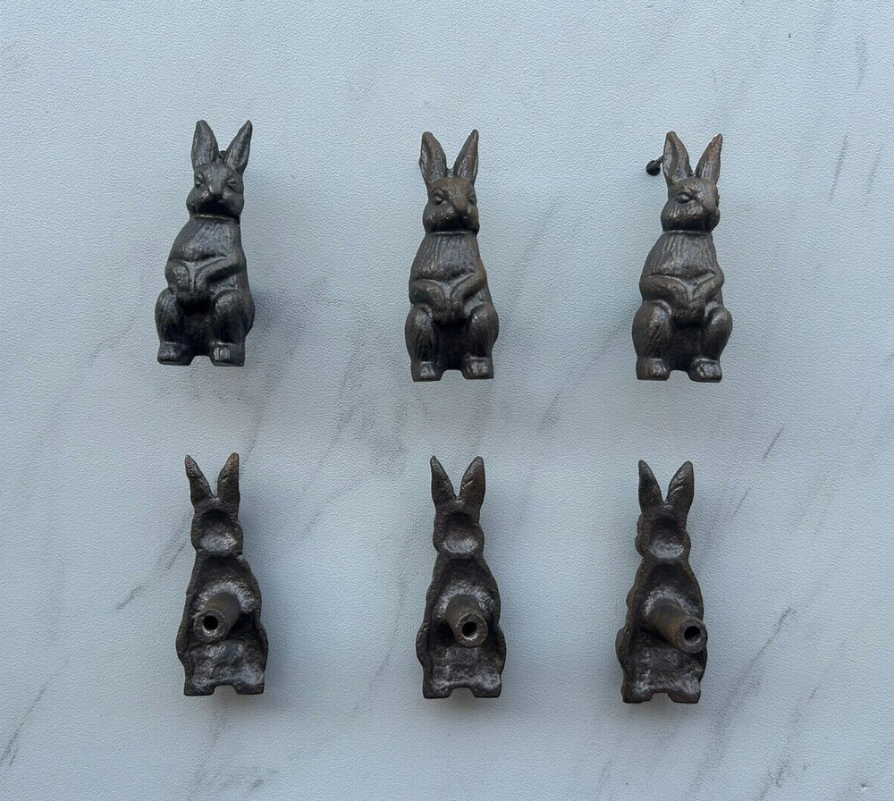 Vintage Cast Iron Rabbit Door Drawer Cabinet Knob Handle Pull 6Pcs