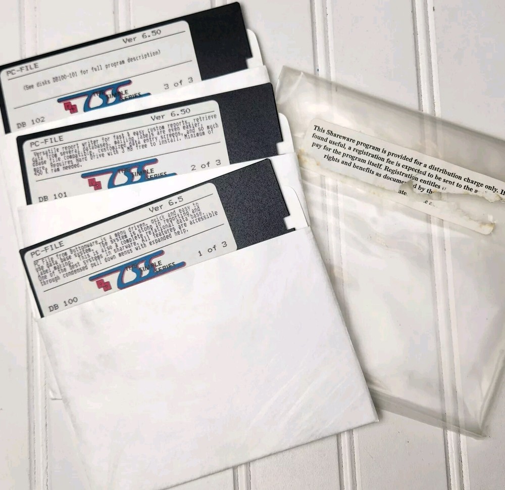 PC-File Buttonware Version 6.5 Shareware 1991 Floppy Disk Lot Of 3