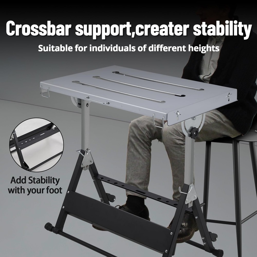 Welding Table 46" x 18" 1000LBS Folding Workbench Adjustable Height for Garage