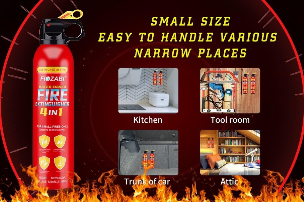 Portable Fire Extinguisher Spray 620ml 4 Pack ABC Multi‑Purpose w/ Bracket