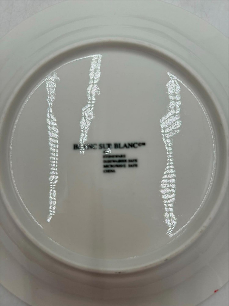 3) BLANC SUR BLANC DESSERT PLATES EMBOSSED FRUIT EDGE WHITE