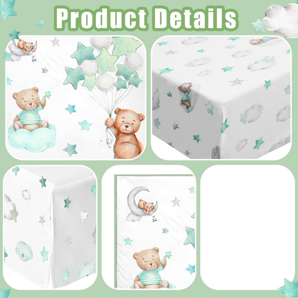 3 Pcs Crib Bedding Set for Boys Include Cloud Balloon Bear Theme Crib Sheets,...