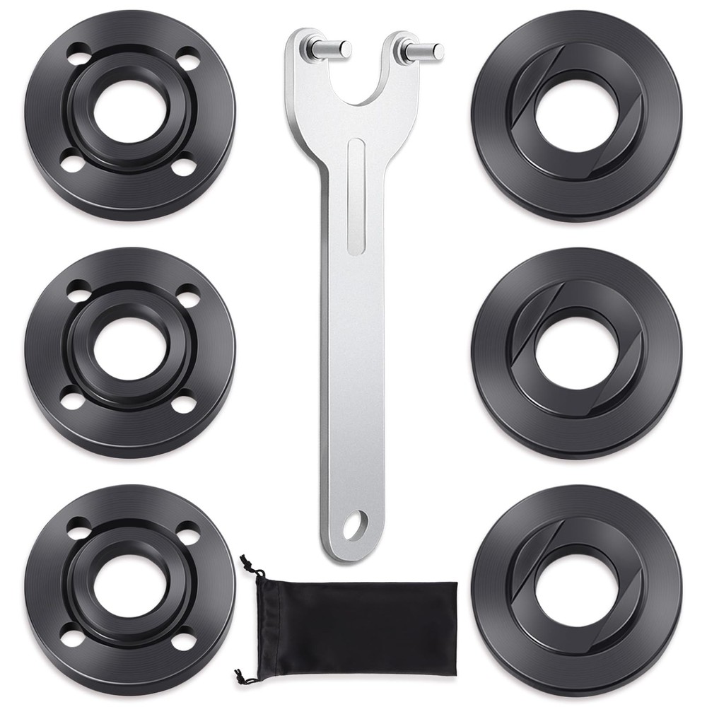 7PCS Angle Grinder Nut Flange Wrench, Premium Black, Silver