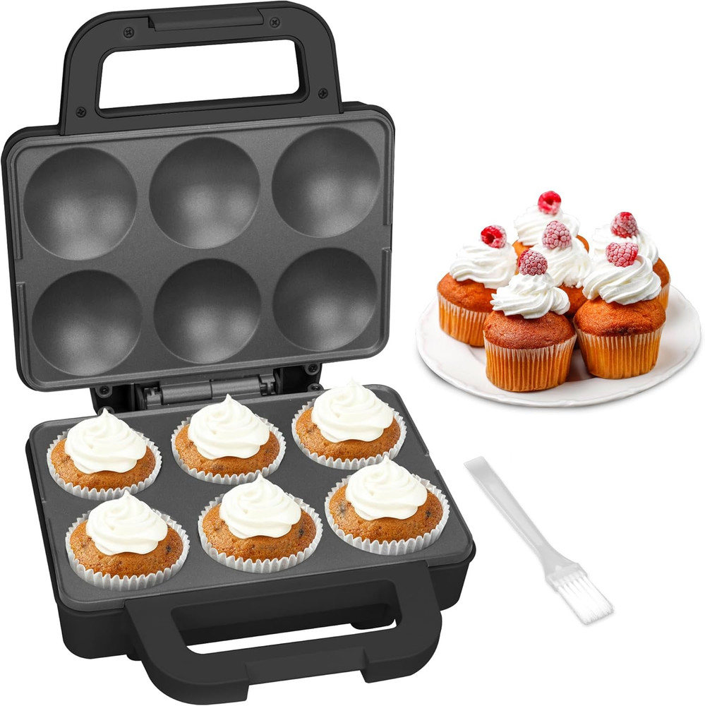 Mini Cupcake Maker 6 Count Nonstick Muffin Baker Compact Kitchen Machine