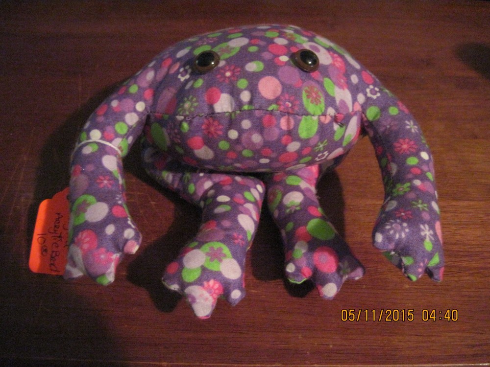 Home Decor..Poly Bead/Poly Filled Toads Purple,Lime,Pink Dots/ Flowers..HANDMADE