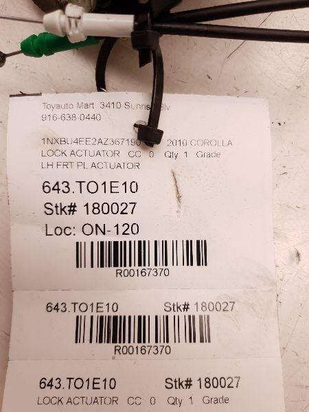 2010 TOYOTA COROLLA DRIVER SIDE FRONT DOOR LOCK ACTUATOR ASSEMBLY