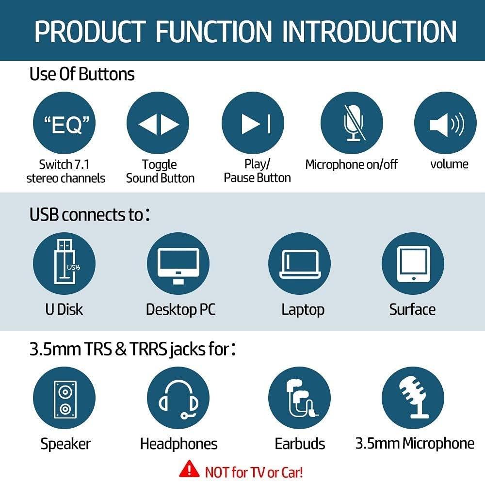 T10 External Sound Card, PHOINIKAS USB Audio Adapter for PC Windows, Mac, Linux,