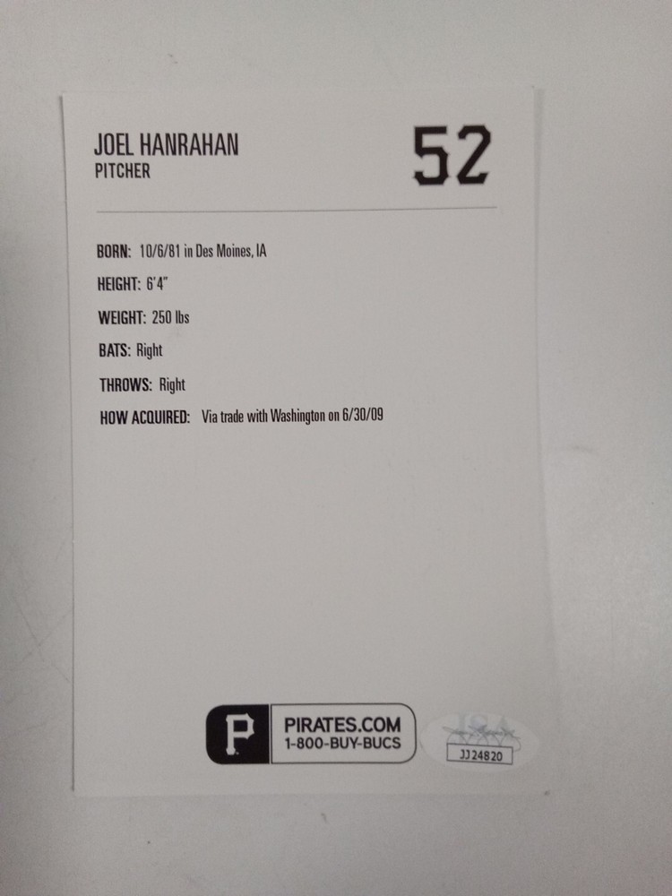 Joel Hanrahan Signed Pirates Over Sized 4x6 Card JSA -* #