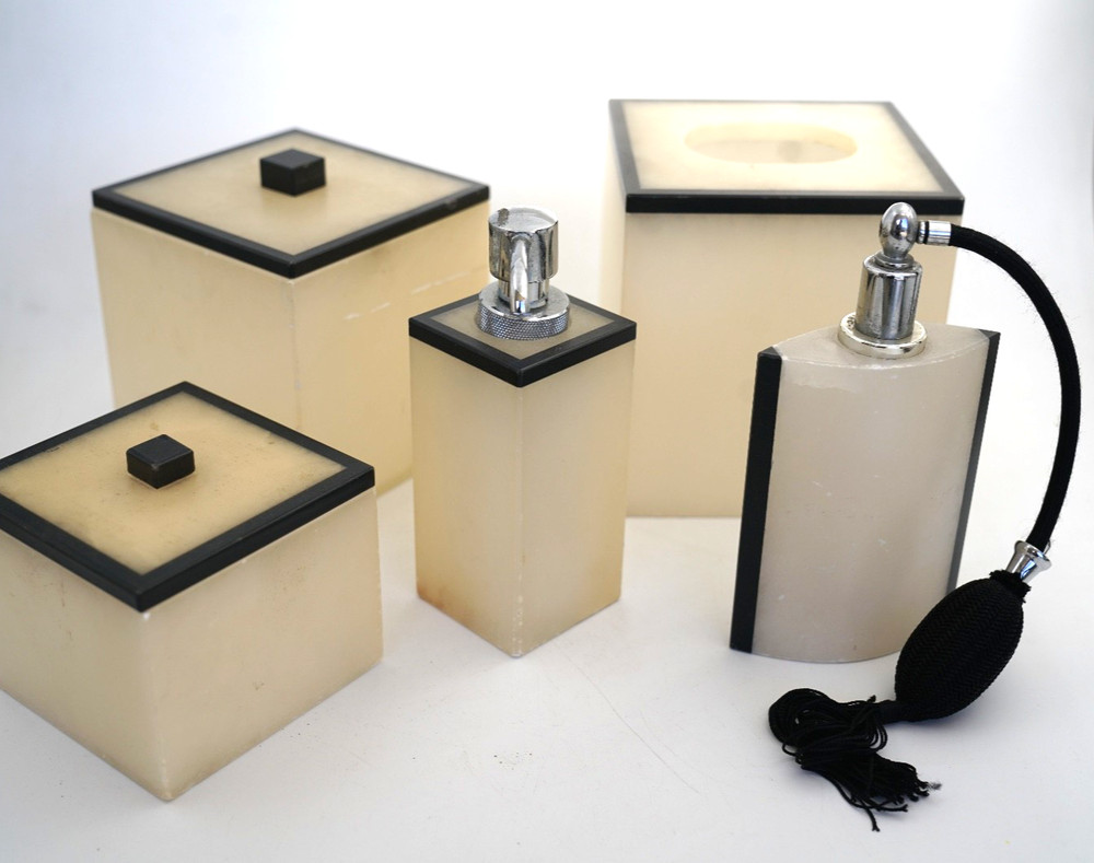Vintage Genuine Alabaster Natural Stone Bathroom Accessories, Atomizer, Vanity