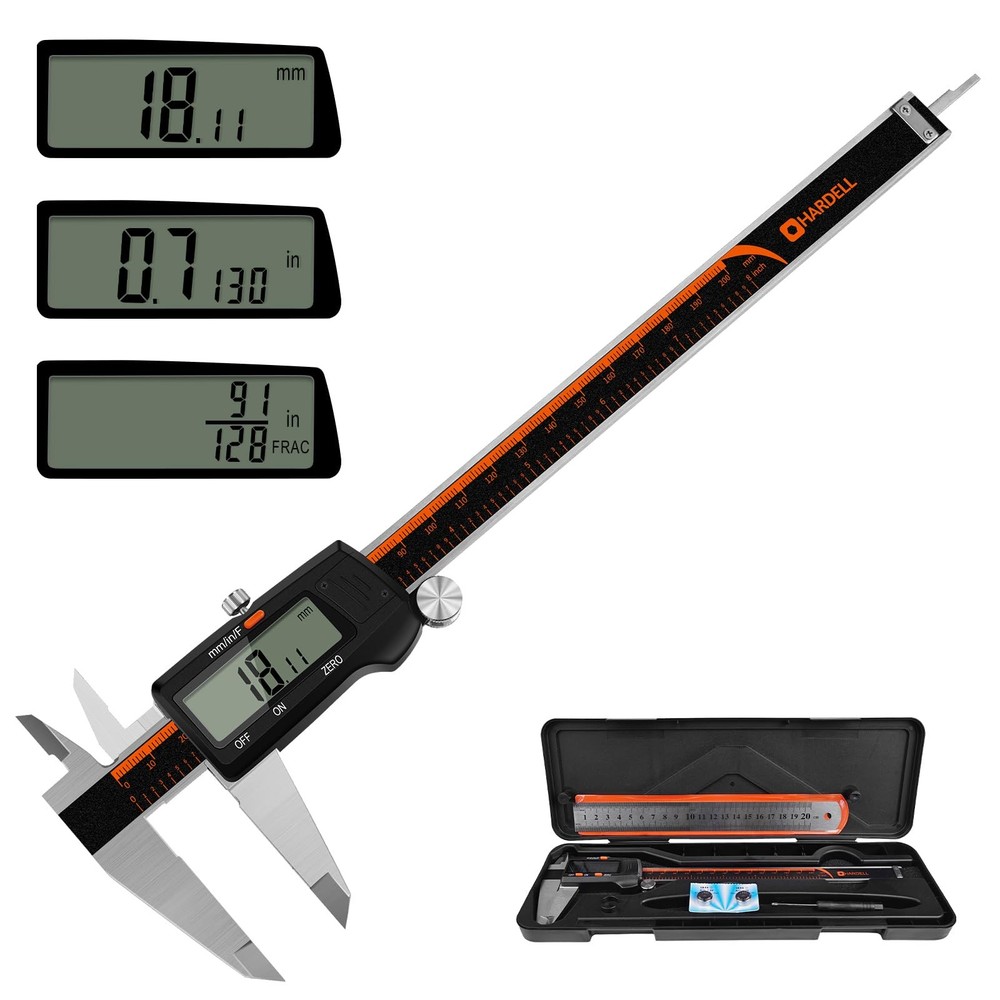HARDELL Digital Caliper, 0-8 Inch Measuring Tool Large LCD Screen,Stainless S...