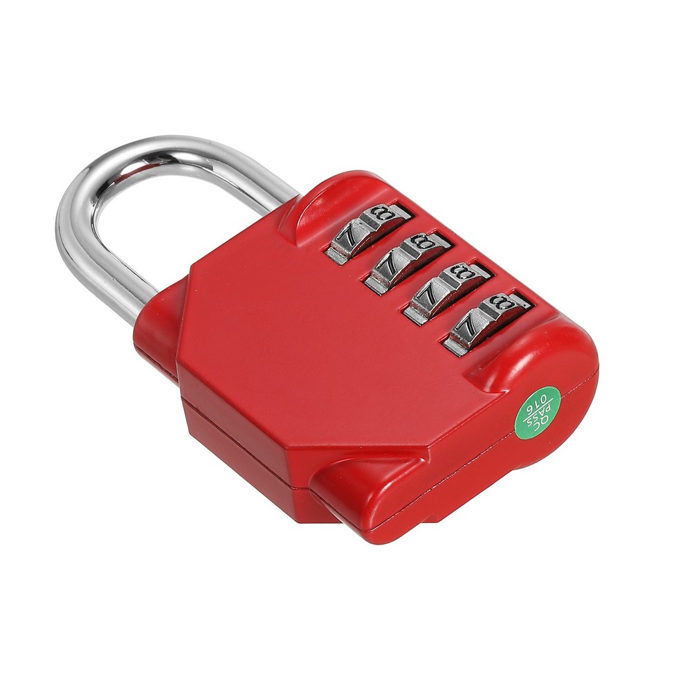 3" Long 4 Digit Combination Padlock, Zinc Alloy Resettable Lock, Red