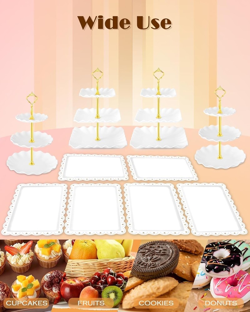10 Pcs Cake Stand Plastic Dessert Table Display Set, 4 Pcs 3 Tier Cupcake Tower