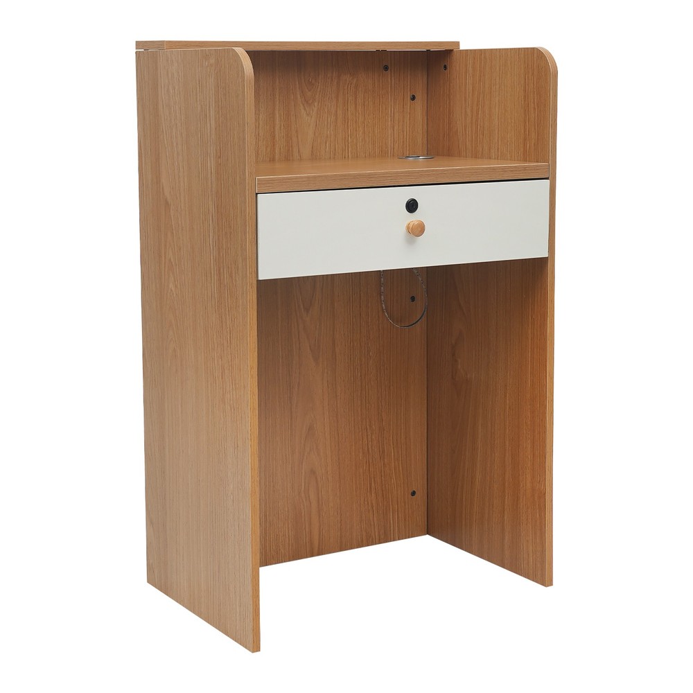 Reception Desk with LED Light Checkout Counter Table w/ Storage Drawer Store Use