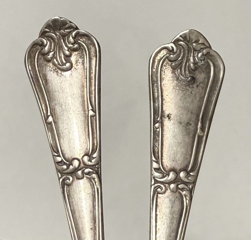 Set 2 Vintage Italian 800 Silver Rococo Scroll Pattern Salt Spoons 3”by A.P.I.S.