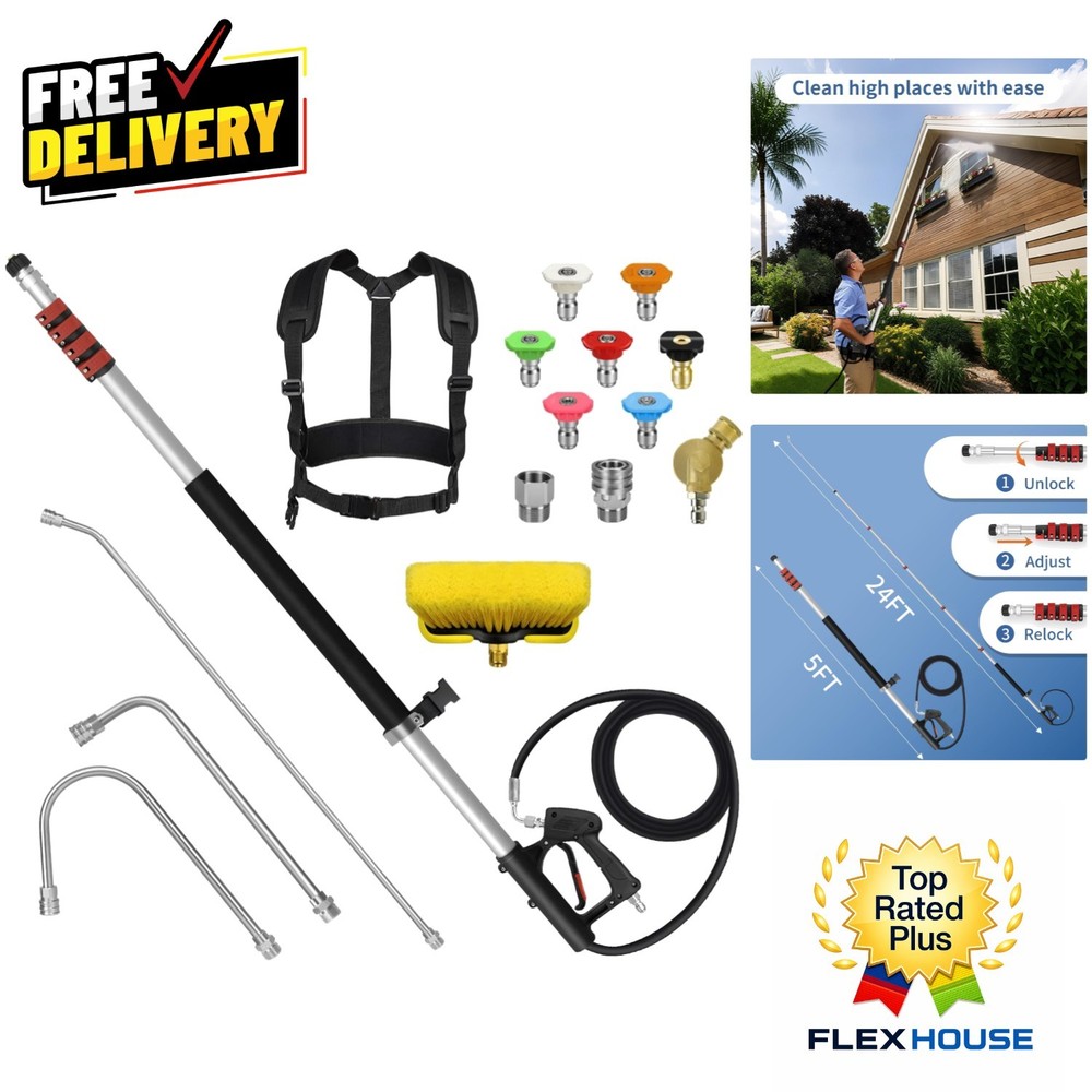 High-Performance 24FT Telescoping Wand Kit - Durable & Efficient Cleaning System