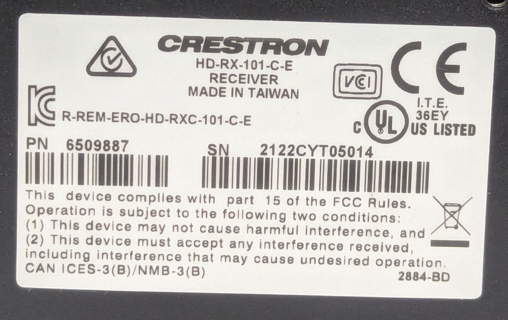 Crestron HD-RX-101-C-E HDMI Category Cable Receiver 4K Video Extender Module