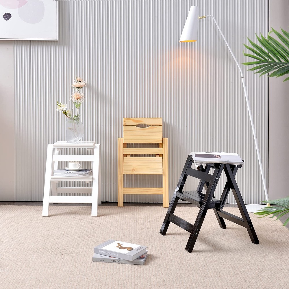 Folding Step Stool Ladder 3 Tier, Multi-Functional 2 Tier-honey