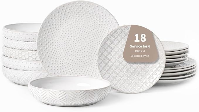 18-Piece Embossed Ceramic Dinnerware Set–6 Dinner Plates