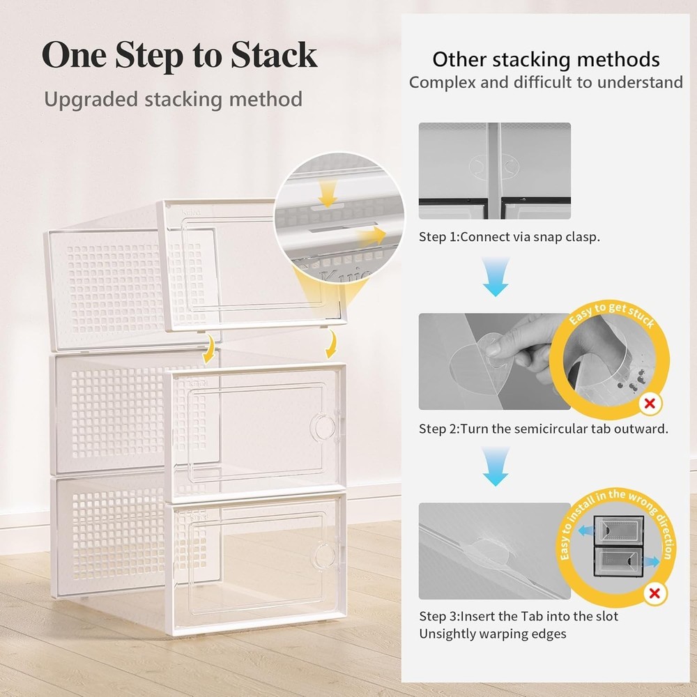 X-Large Shoe Storage Boxes Organizers Clear Plastic Stackable 12 Pack, Shoe Rack