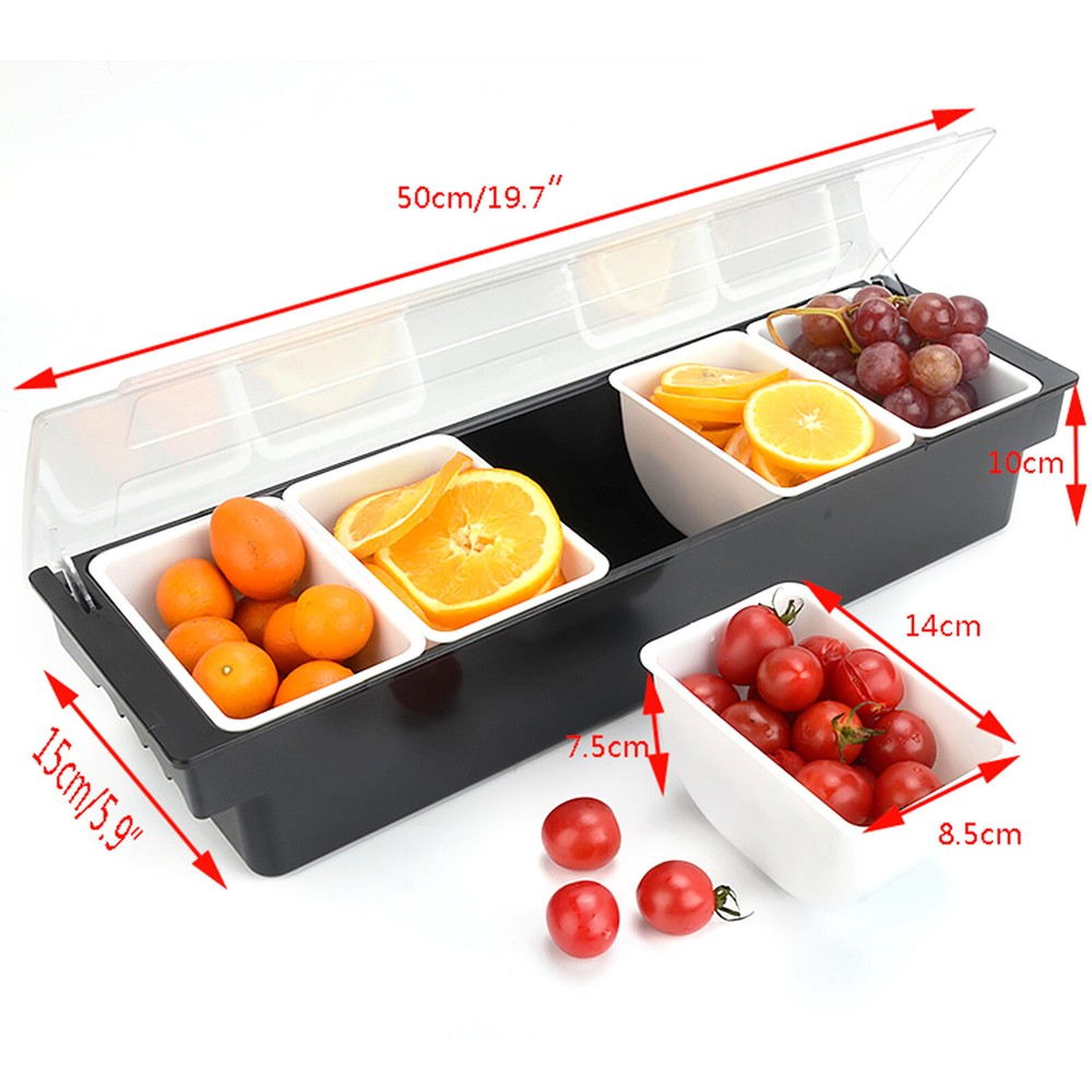 Ice Chilled 4/5 Compartment Condiment Server Caddy Serving Tray Container Bar US