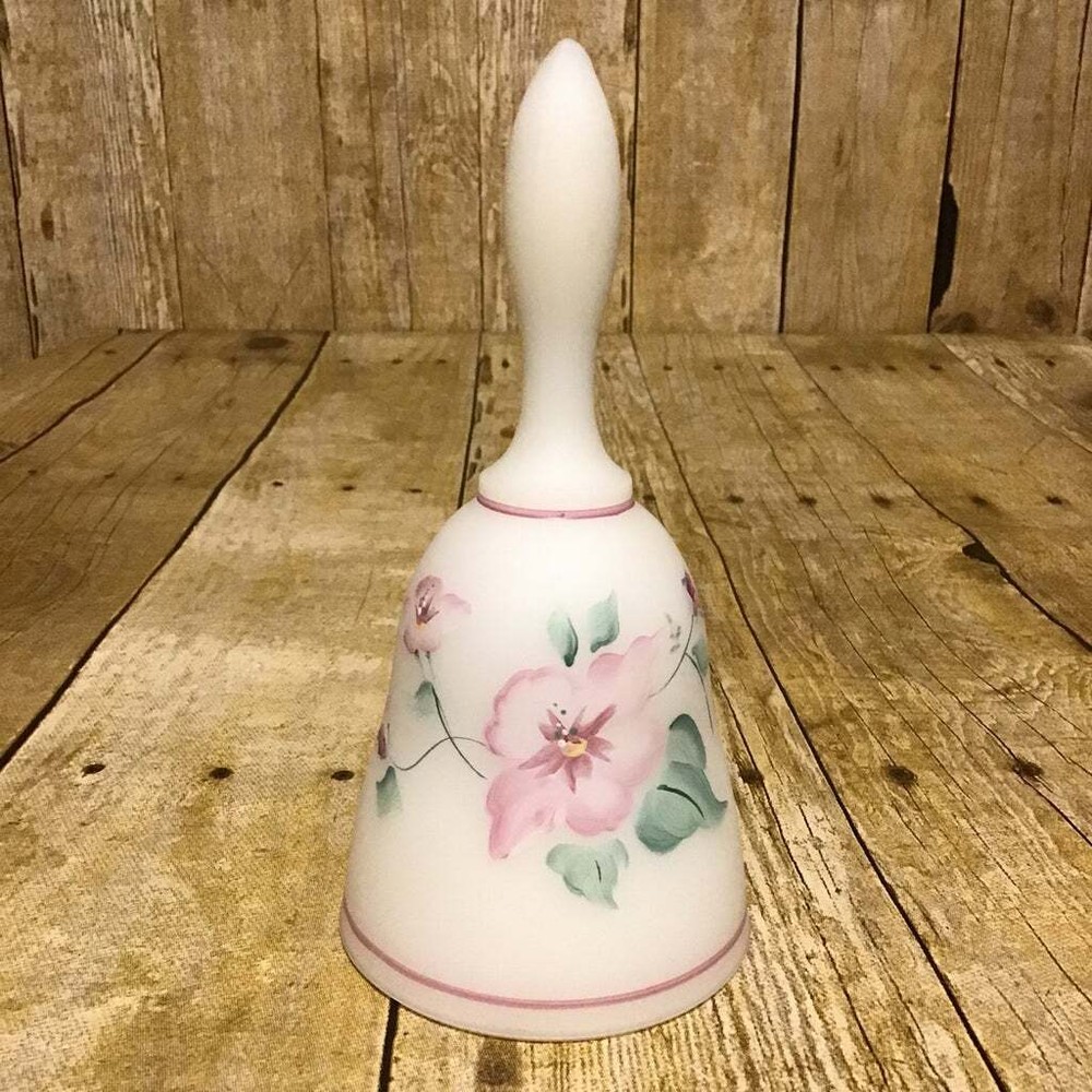 Fenton White Satin Bell Pink Flowers