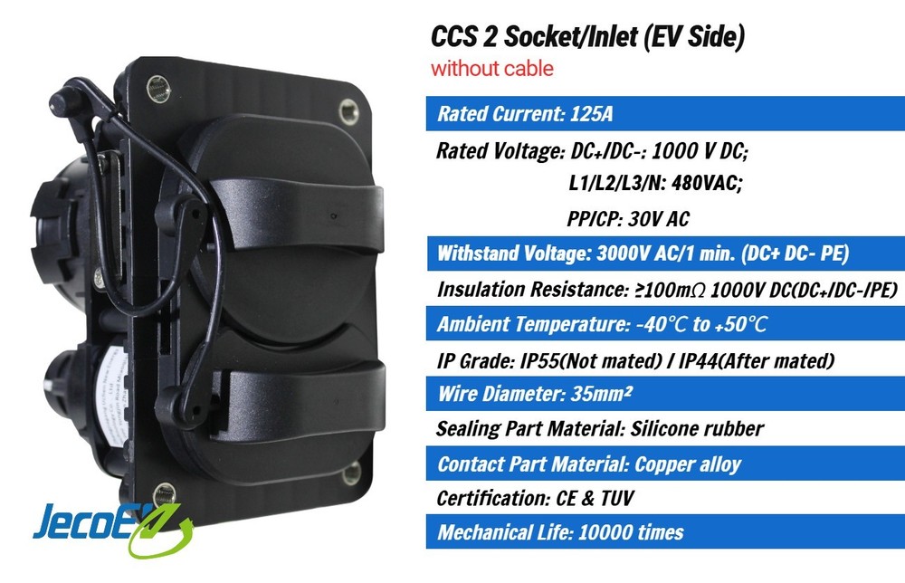 CCS2 EV Charging Inlet Port/Socket (EV Side), 125A 1000VDC Max, Without cable