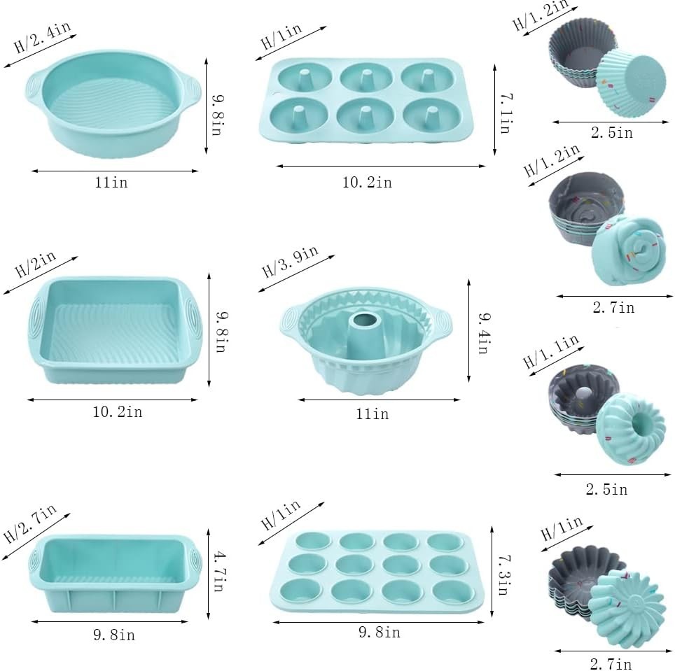 Silicone Bakeware Set 30pc Green Nonstick Oven Safe Muffin Donut Cake Pan