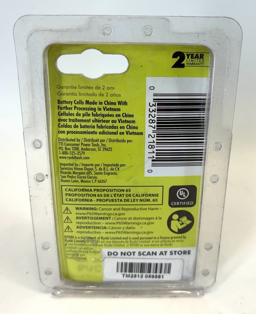 RYOBI USB Lithium 2 Ah Rechargeable Battery Model FVB02