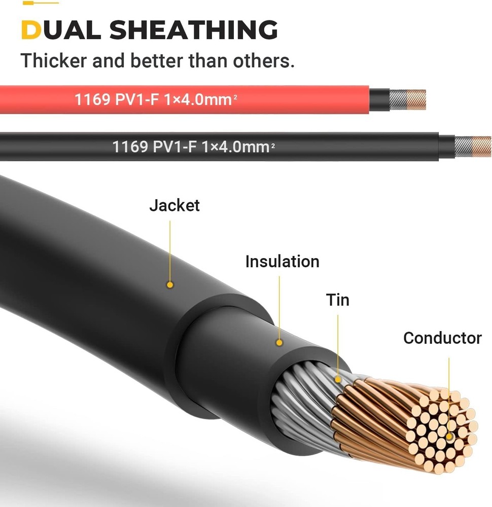 Solar Extension Cable 12AWG 20FT with Connectors for Solar Panel Power System