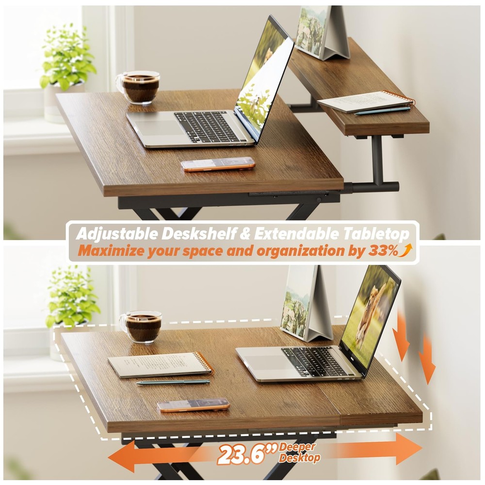Folding Computer Desk with Adjustable Height, 23.6" x 31.5" x 25.6" Foldable ...