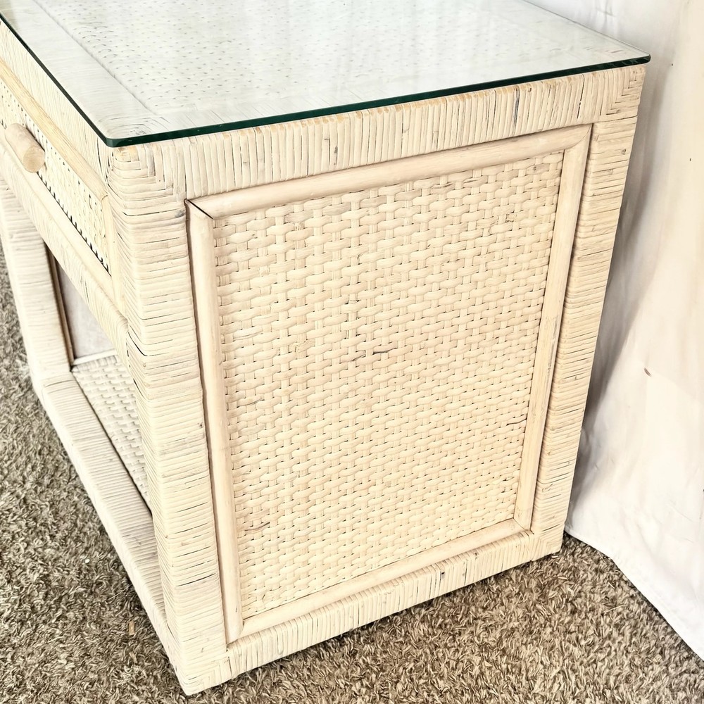 Boho Chick Wrapped Wicker Glass Top Nightstand