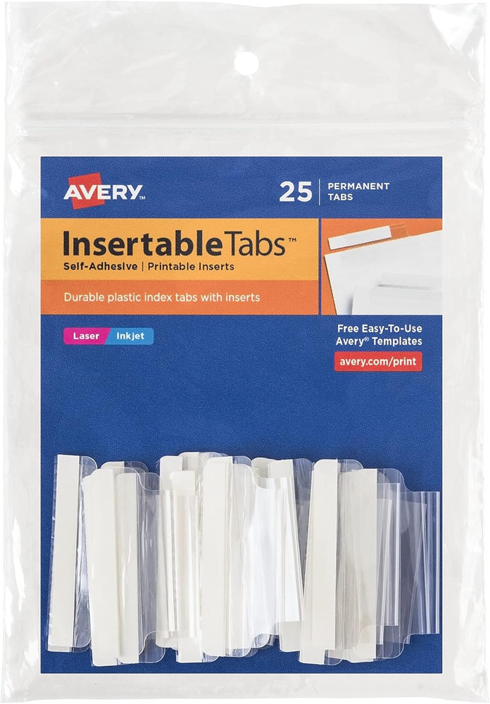 Insertable Self-Adhesive Tabs with Printable Inserts, 2", Permanent Adhesive, Cl