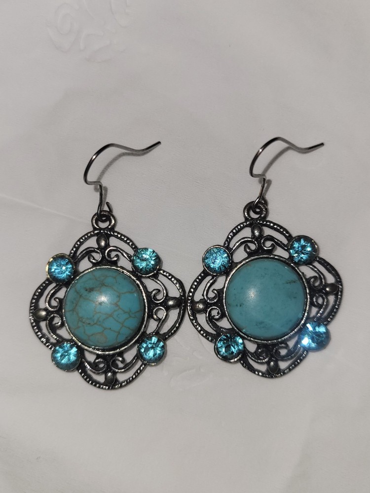 Vintage BOHO Pressed Turquoise Earrings