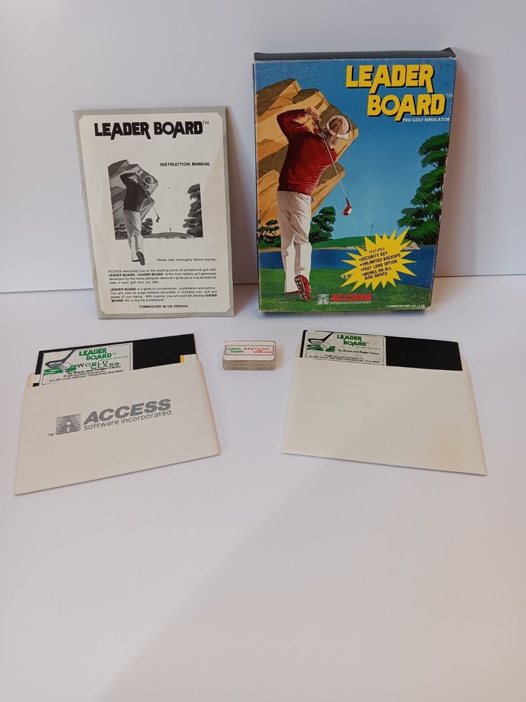 Commodore 64/128 Leader Board Golf Simulator 2 Disks W/Key Software Tested/Works