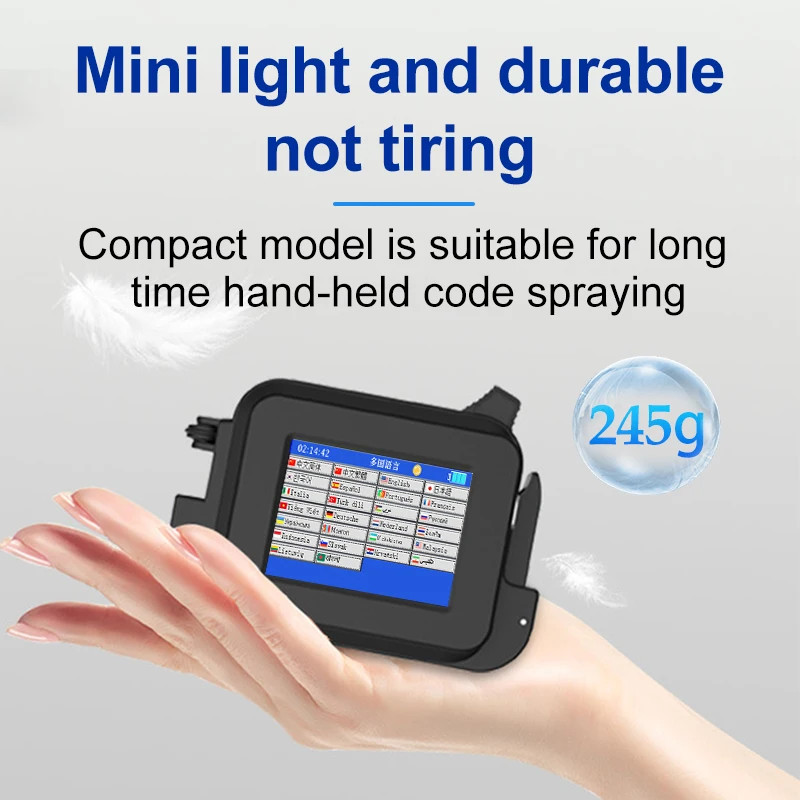 Mini handheld inkjet printer prints expiration date, batch number, barcode image