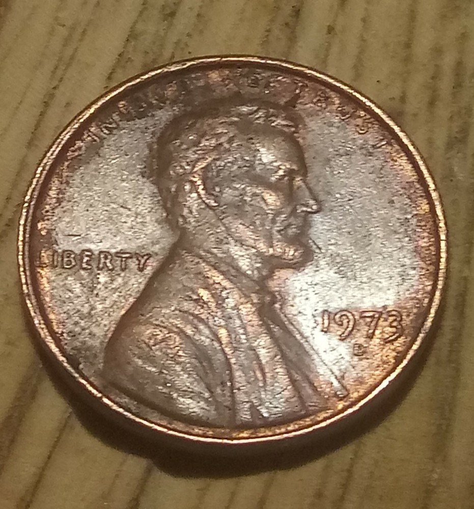 1973 D Lincoln Penny, Broadstruck, Mishaped "E" In Cent, Mint Error, Twisted 7