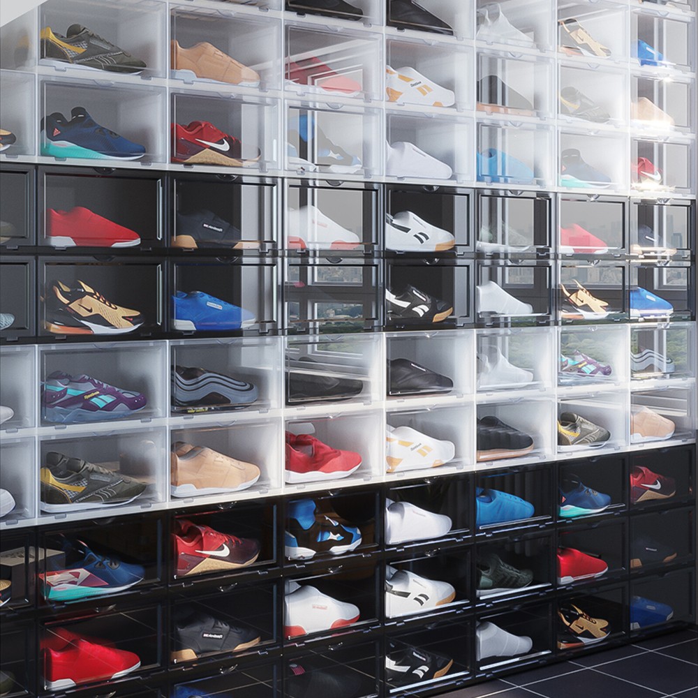 4X Magnetic Drop Side Shoe Box Stackable Shoes Sneaker Storage Container For AJ