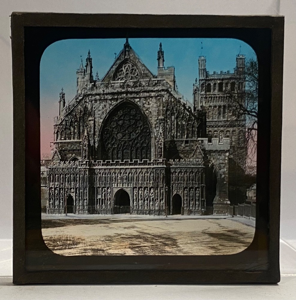 Antique Magic Lantern Slide - 1. Exeter Cathedral West Front J. V.
