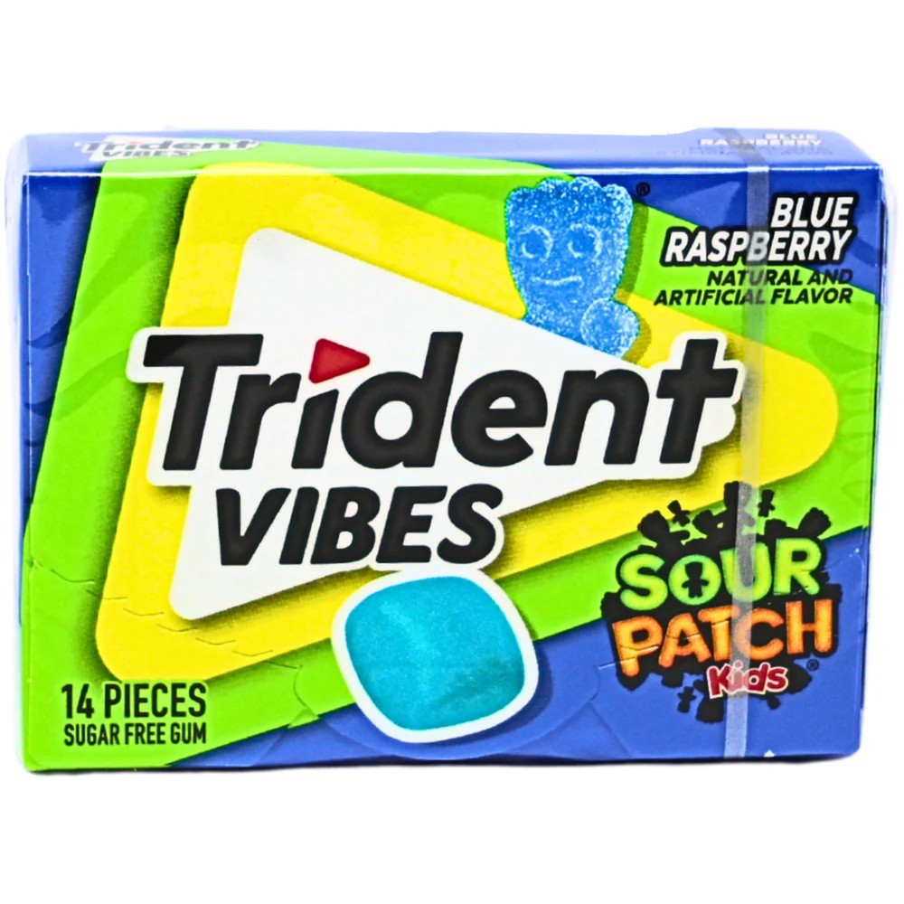 9x Packs Trident Vibes Sour Patch Kids Blue Raspberry Gum | 14 Sticks Per Pack