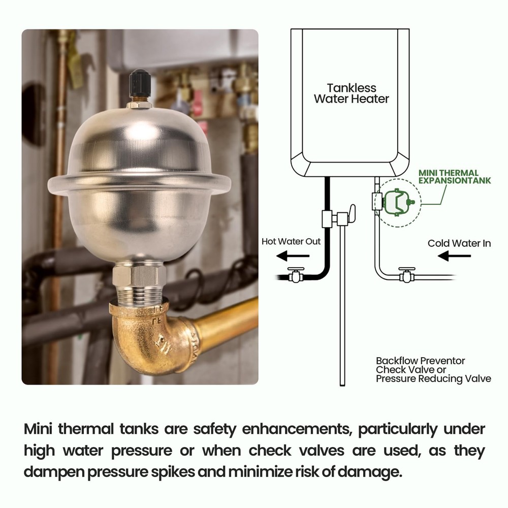 Mini Thermal Expansion Tank with 1/2" MIP Threaded Connection, Stainless Stee...