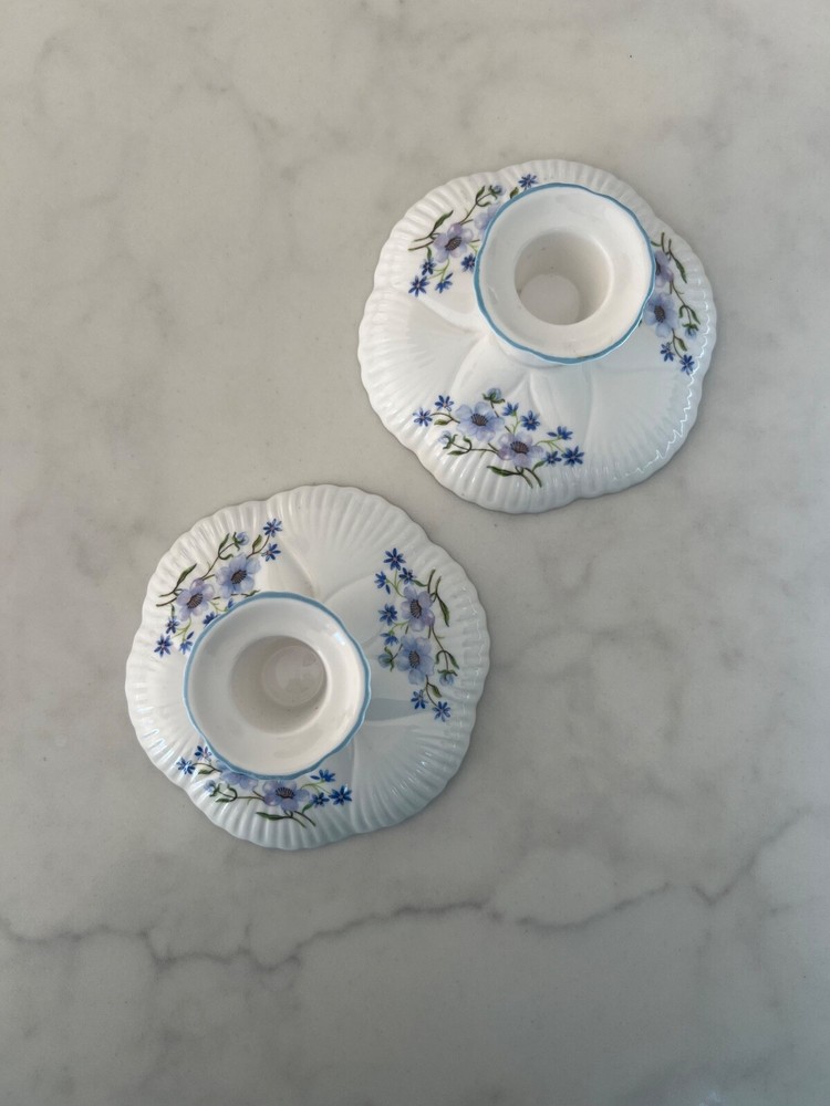 Shelley Blue Rock Candleholder Pair