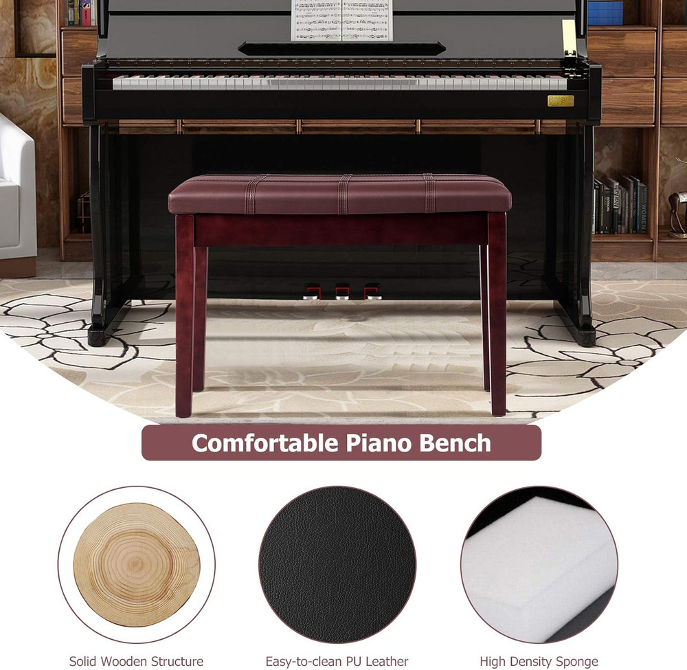 Piano Bench, Solid Wood Keyboard Bench W/Storage Compartment, Exquisite Leg & Th