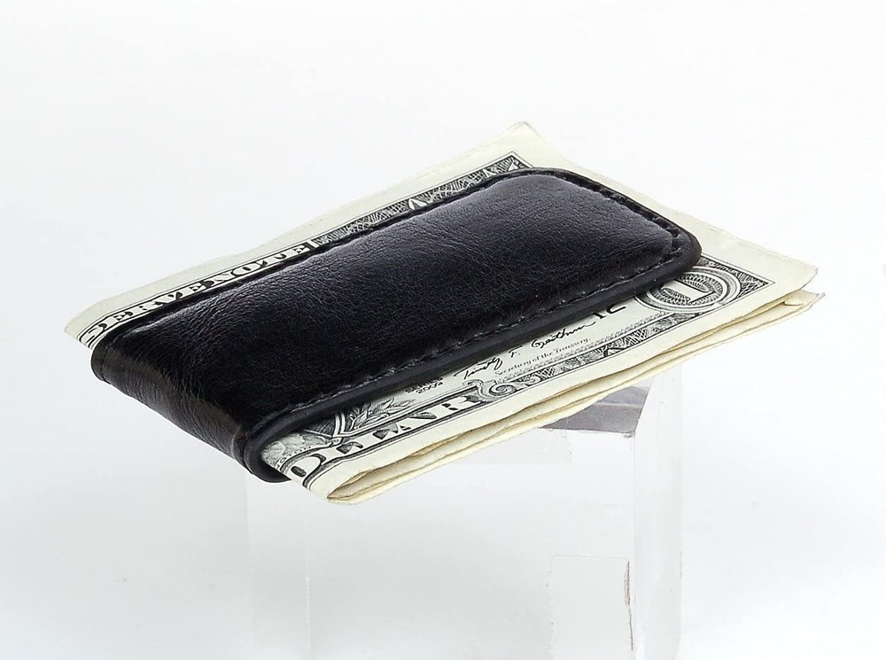 Black Leather Magnetic Money Clip