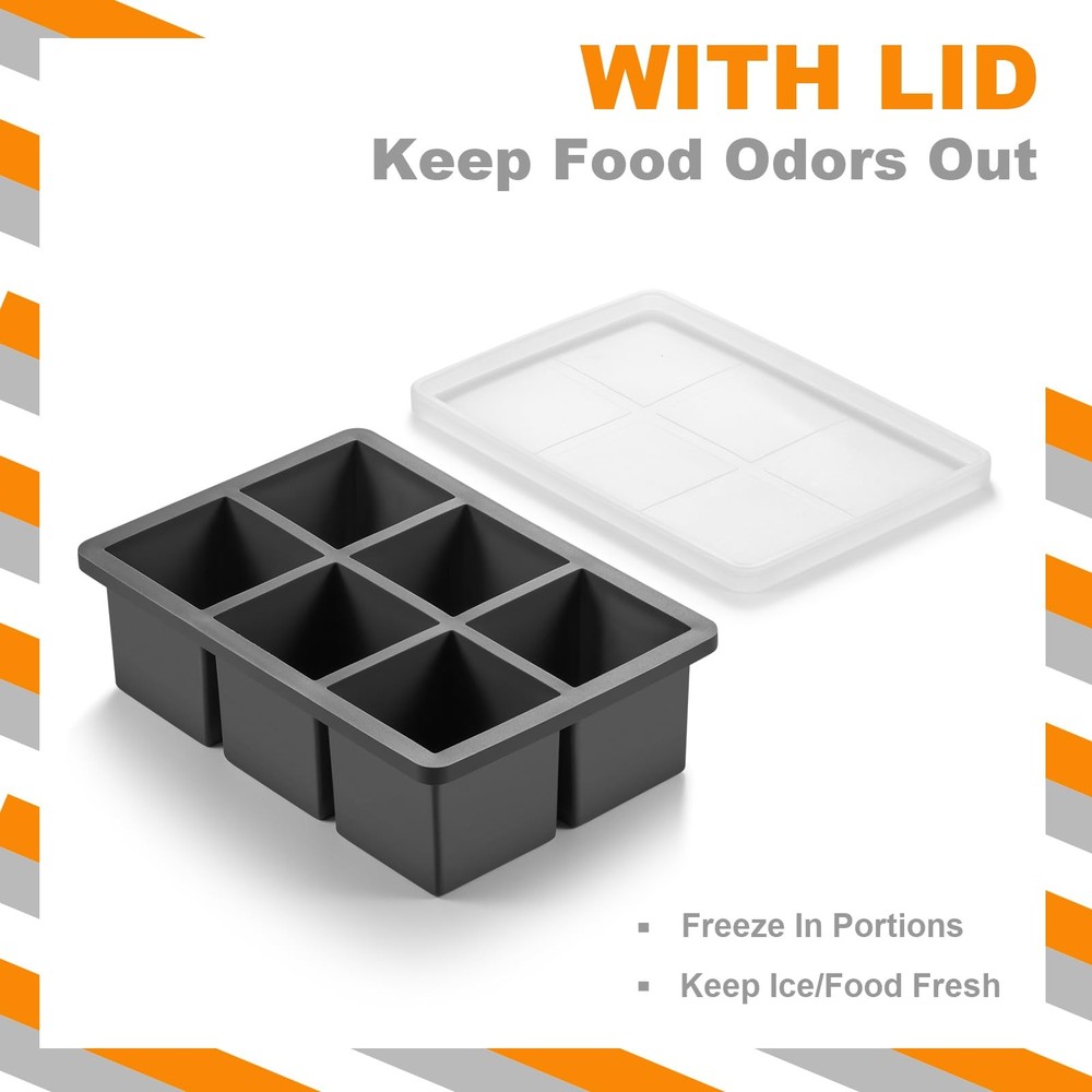 Large Ice Cube Molds Tray with Lid, Stackable Big Silicone Square Ice Cube Mold