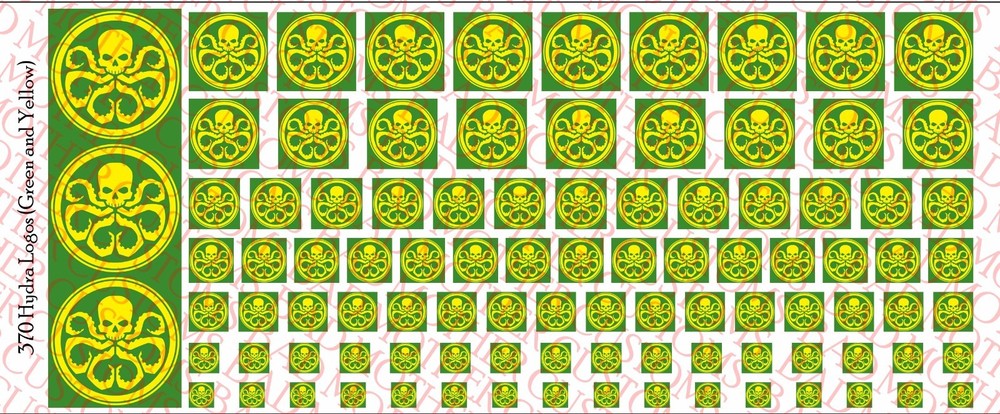 1/18 Scale Decals: Hydra Yellow and Green logos - Waterslide Decals