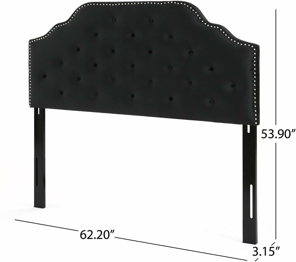 Black Velvet Upholstered Headboard Full Queen Size Tufted Fabric Bed Frame Mount